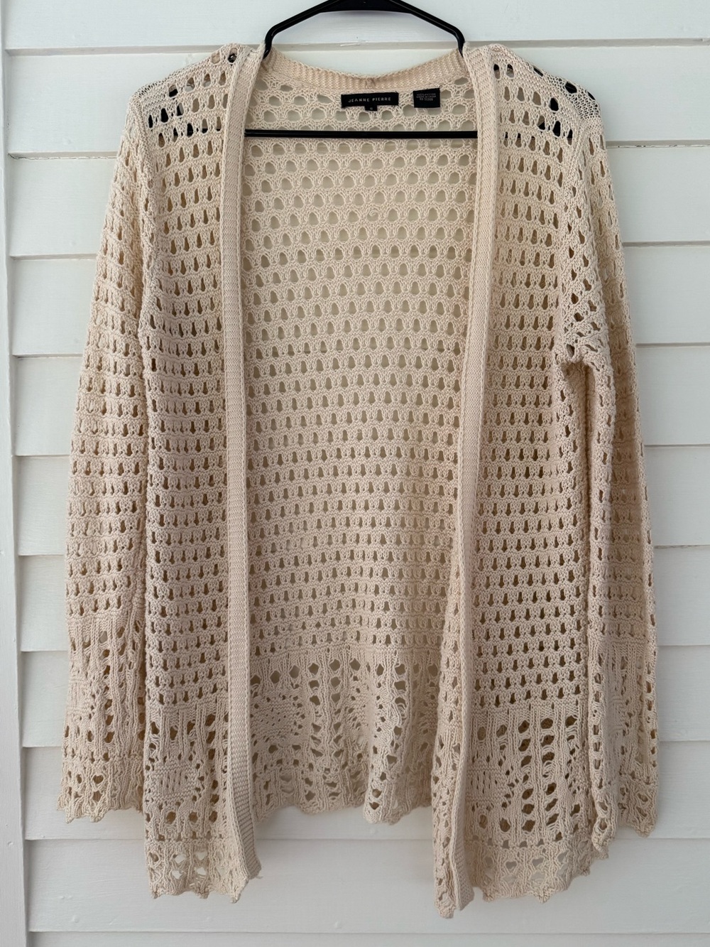 JEANNE PIERRE Beige Open-Knit Crochet Cardigan